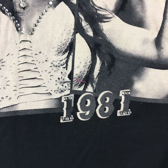 Guess Women's Short Sleeve Eco 1981 Western Girl Tee Rhinestone Black Small NWT - Picture 10 of 12